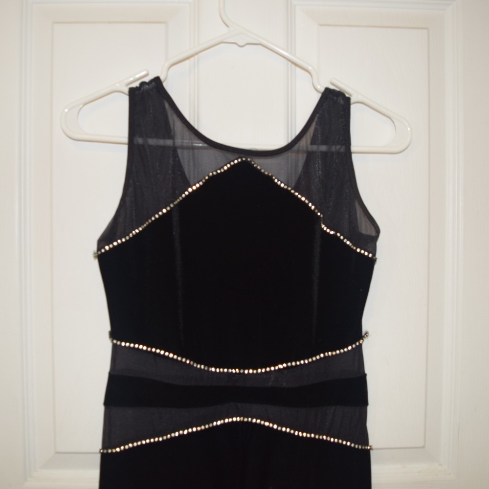 Black Jumpsuit Sheer Stripes W/ Velvet and Diamond